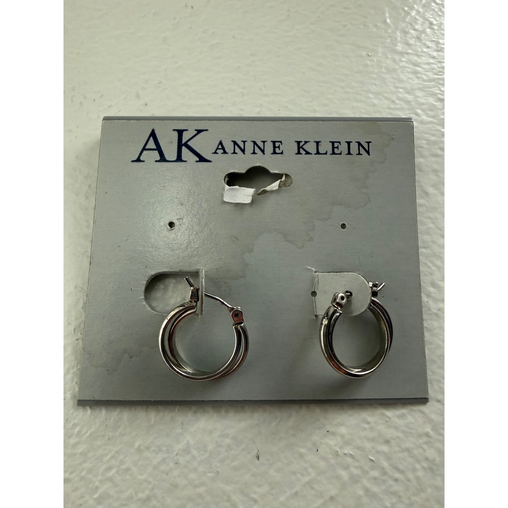 NWT Anne Klein Small Silver Double Hoop Twist Earrings Classic Minimalist